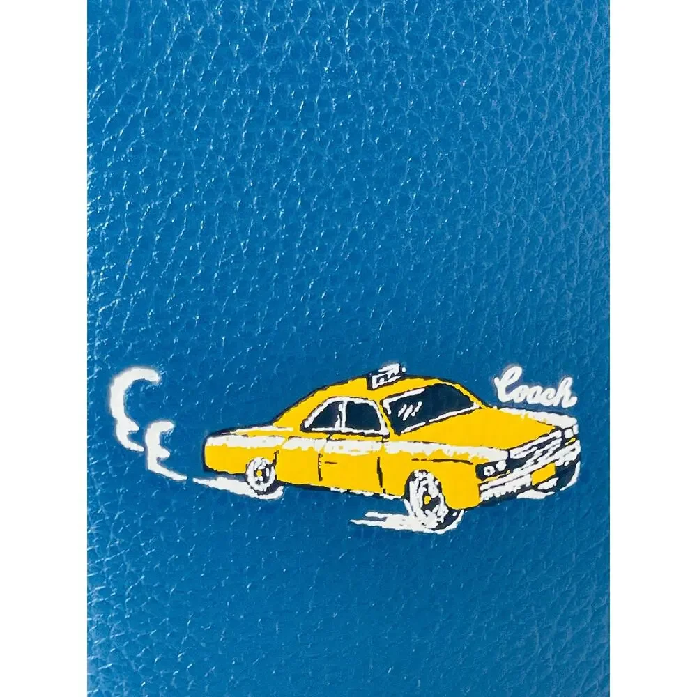Coach Deep Teal Leather Passport Wallet with Yellow Car Graphic